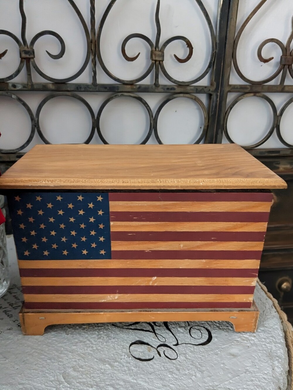 Patriotic Wooden Decorative Box with American Flag Design - Red/Blue - Picture 2 of 7